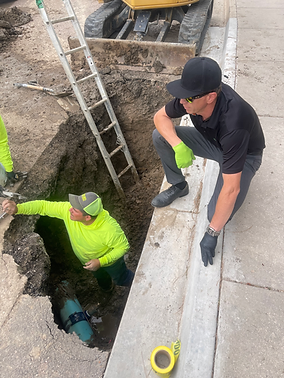 Open excavation trench on a Drainline Services sewer replacement job